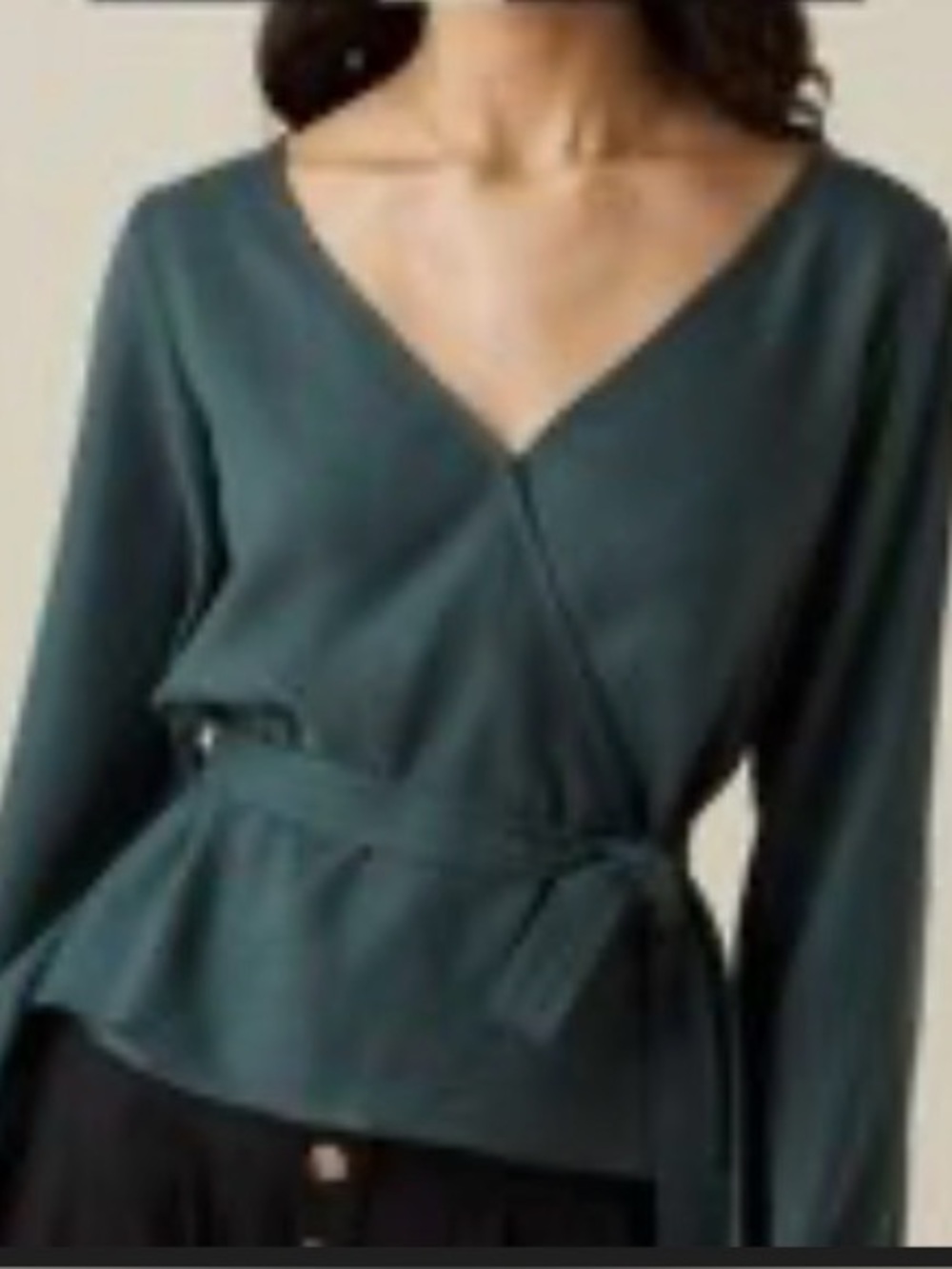 VETTA Forest Green Wrap V-Neck Long Sleeve Top
